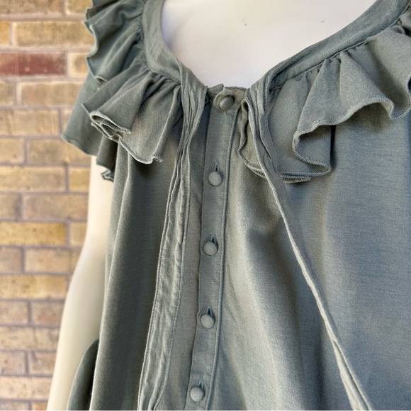 Sage green ruffle blouse coquette cottagecore top Ralph Lauren Sport - Picture 4 of 5
